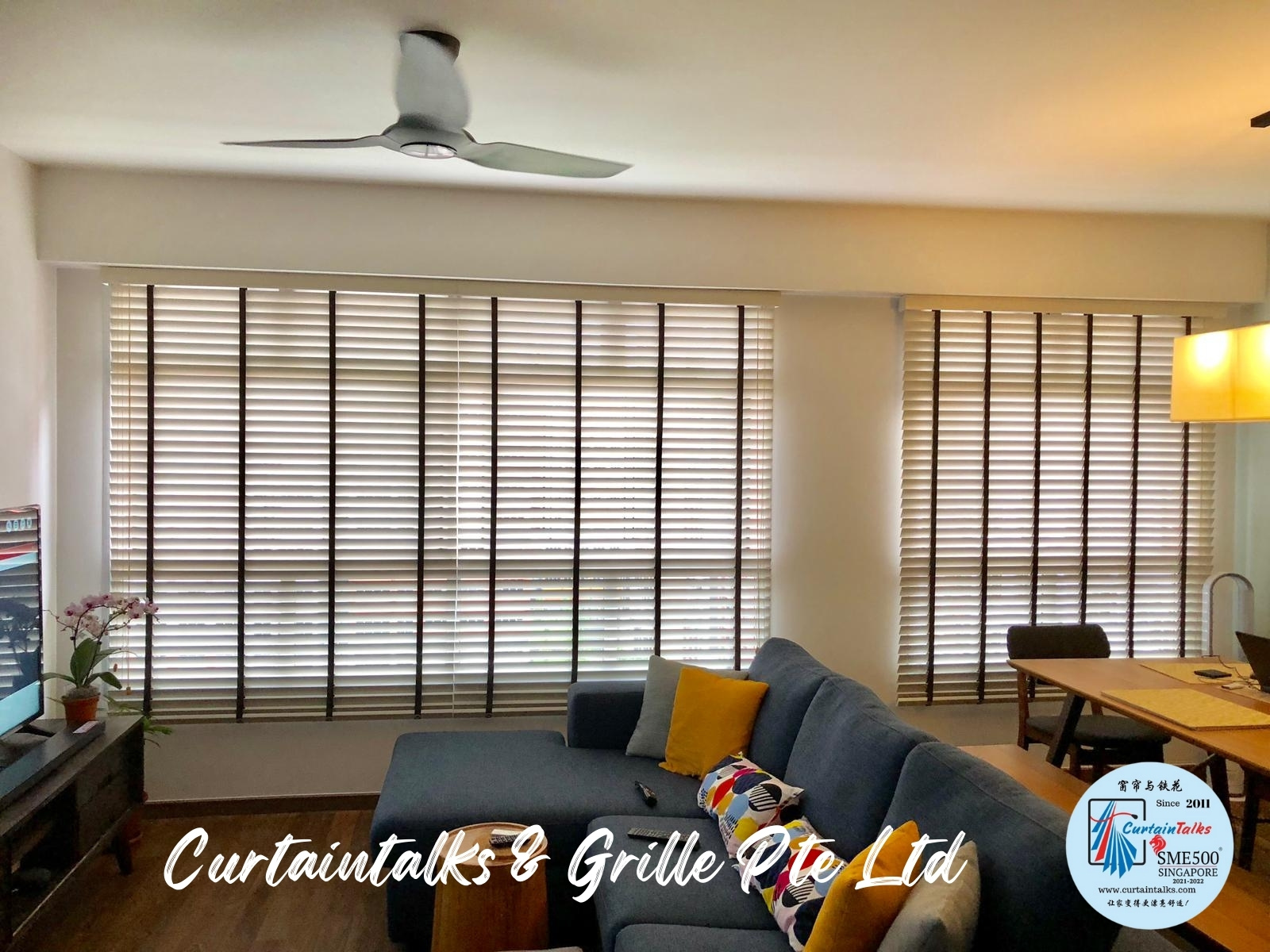 This is a Picture of Wooden Blinds installed at Singapore 5 rooms HDB 325B Sumang Walk, Living Hall